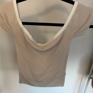 Divided Beige Crop Top with White Trim